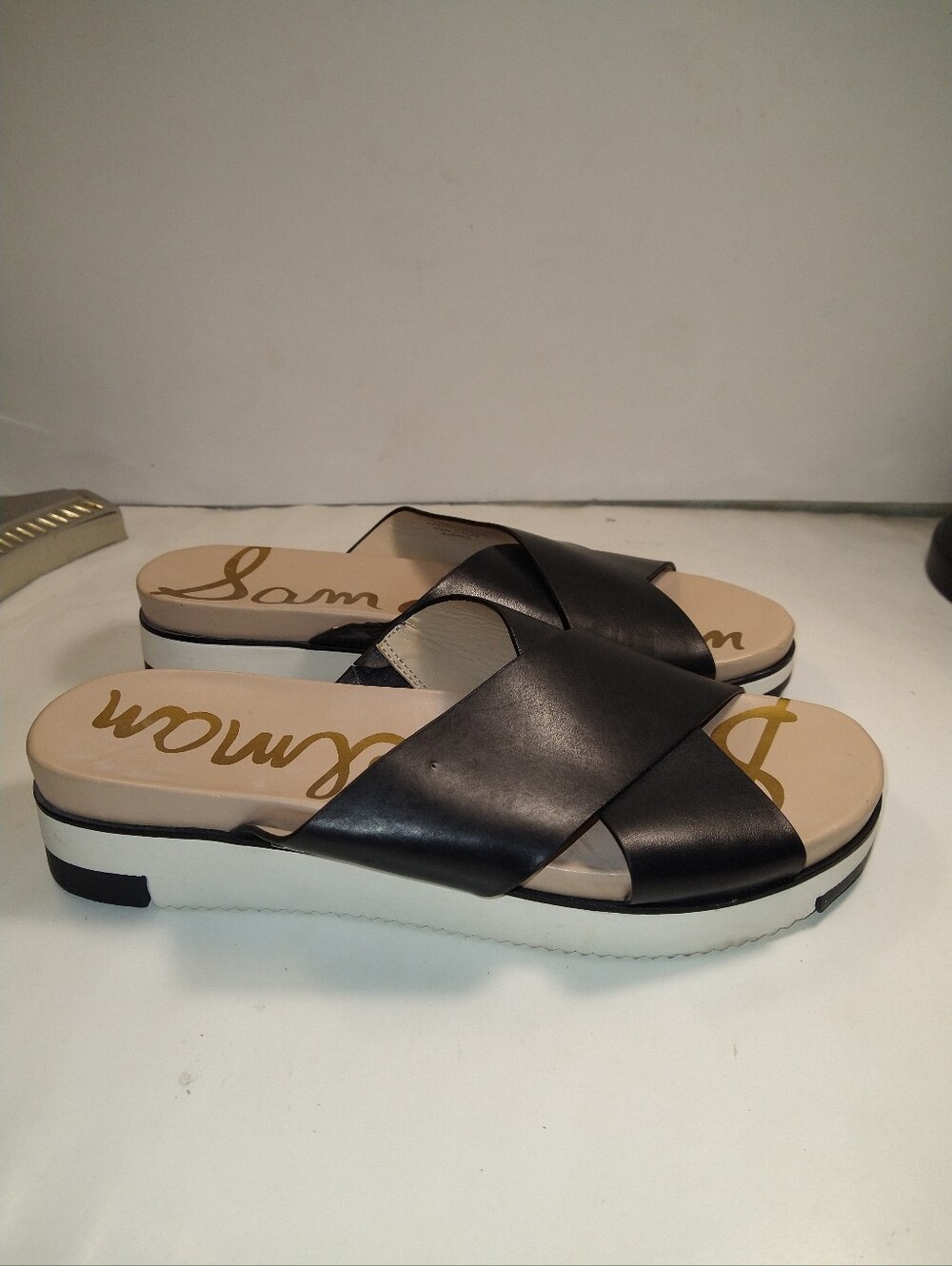 Sam Edelman Audrea Cross Strap Leather Slide Sandals Women's sz 9.5M.
